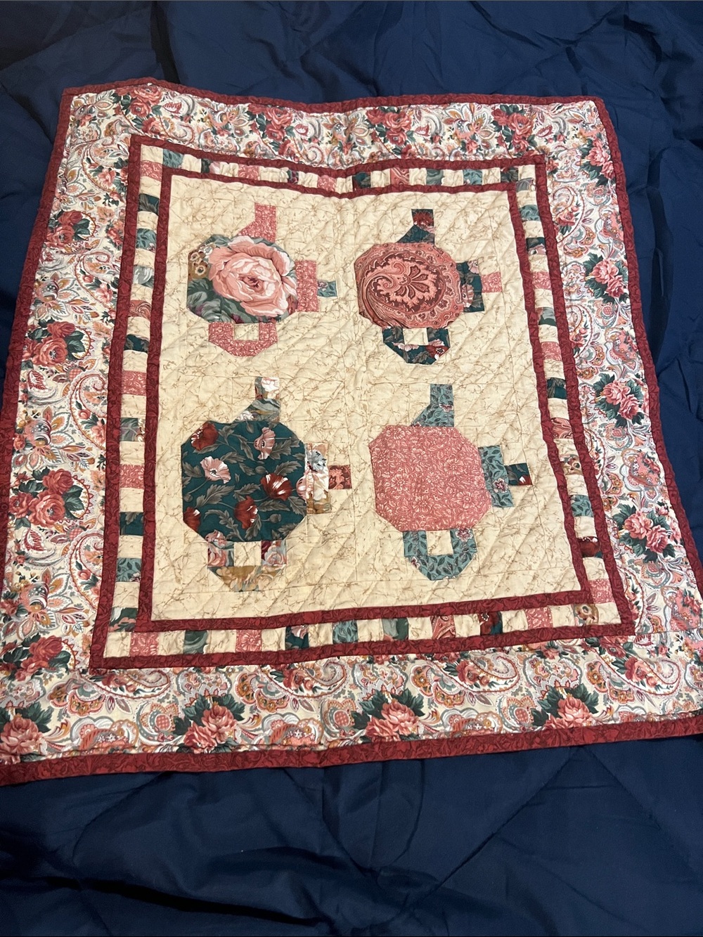 Vintage Handmade Floral Patchwork Quilted Throw - Rose and Cream-NWOT - Picture 2 of 8